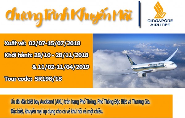 Hãng Hàng không Singapore Airlines (SQ) TRIỂN KHAI “Khuyến mãi bay Auckland, xuất vé trước ngày 15/07/2018”