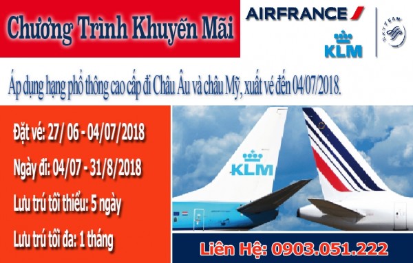 Hãng Hàng không Air France (AFKLM) thông báo chương trình khuyến mãi 2018