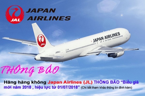 Hãng Hàng không Japan Airlines (JL) THÔNG BÁO Biểu giá mới năm 2018