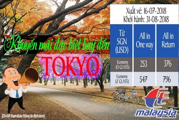 Hãng Hàng không Malaysia Airlines khuyến mãi đặc biệt bay đến Tokyo