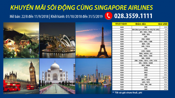 Khuyến mãi sôi động cùng Singapore Airlines