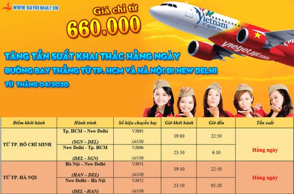 VietJet TĂNG TẦN SUẤT KHAI THÁC HẰNG NGÀY ĐƯỜNG BAY THẲNG TỪ TP. HCM VÀ HÀ NỘI ĐI NEW DELHI