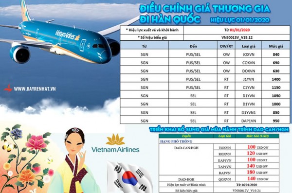 Vietnam Airlines Điều chỉnh giá thương gia đi Hàn Quốc